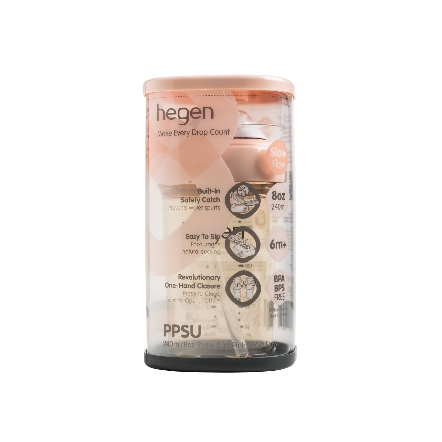Hegen PCTO™ 240ml/8oz Straw Cup PPSU Pink (Slow Flow)