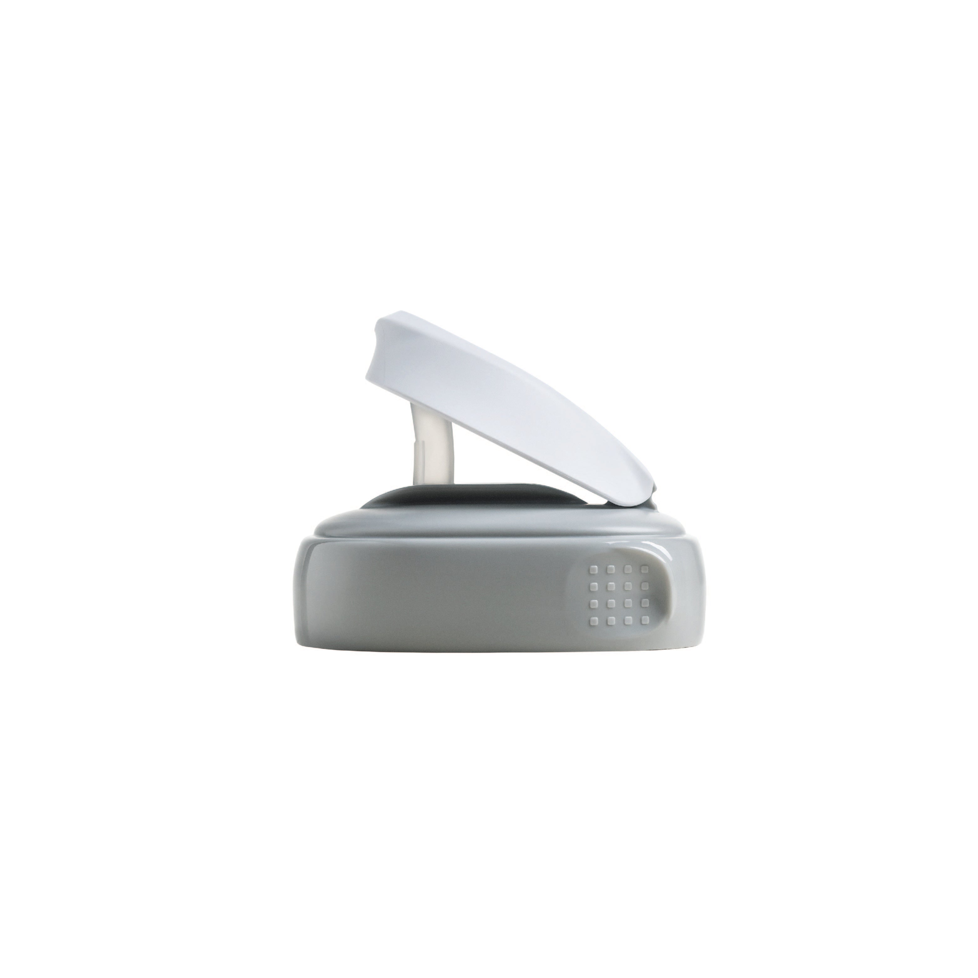 A gray Hegen PCTO Straw Spout attached to a bottle, designed for slow flow straw drinking.