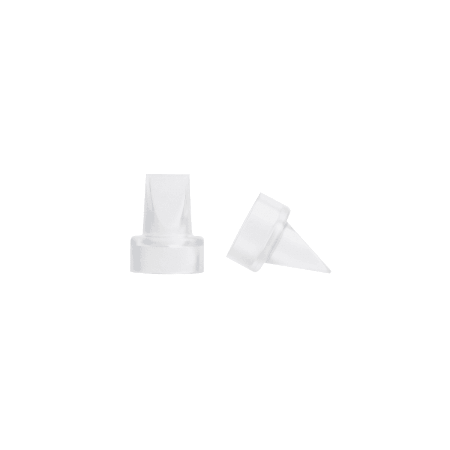 Two white silicone valves for breast pump, displayed on a plain background.