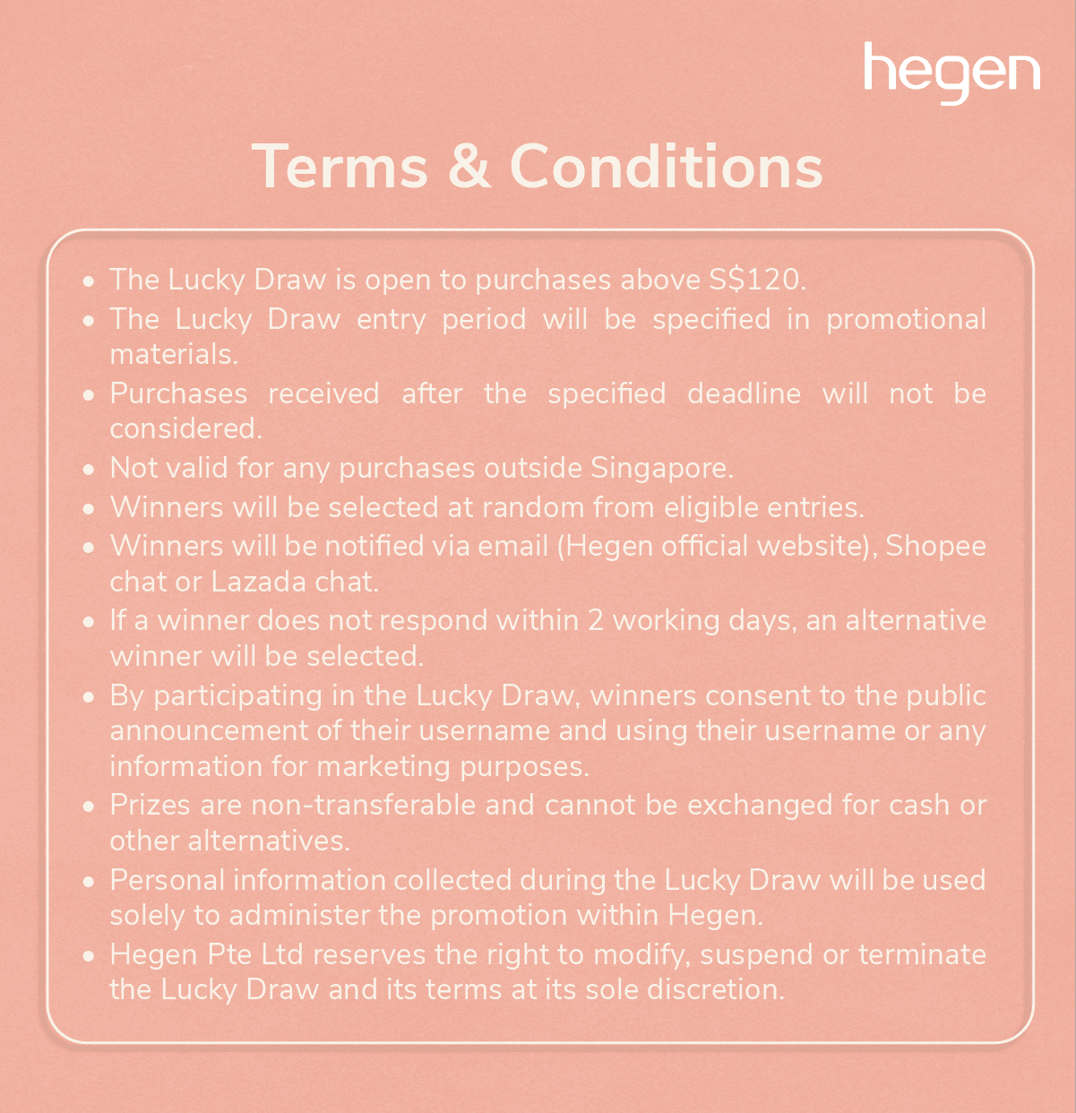 Hegen Raffle Draw Entry - Hegen