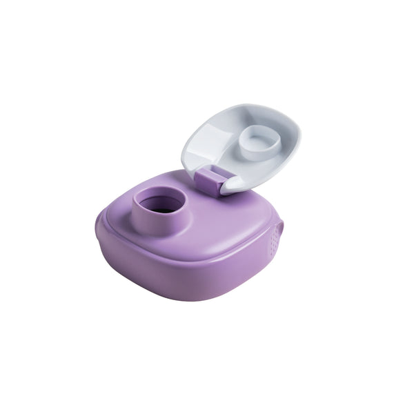 A purple Hegen PCTO Spout attached to a bottle, designed for easy drinking.