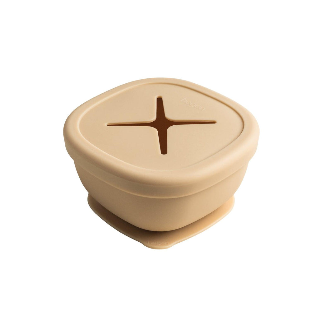 Suction Bowl with Snack Lid Silicone Taupe