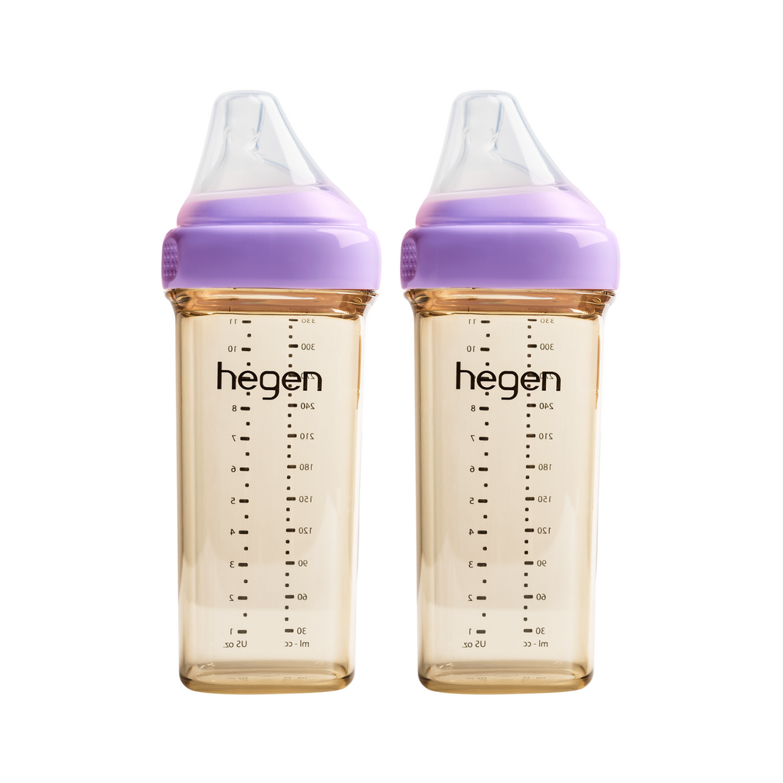 Hegen PCTO™ 330ml/11oz Feeding Bottle PPSU, 2-Pack PURPLE with 2x Fast Flow Teats (6 months and beyond)