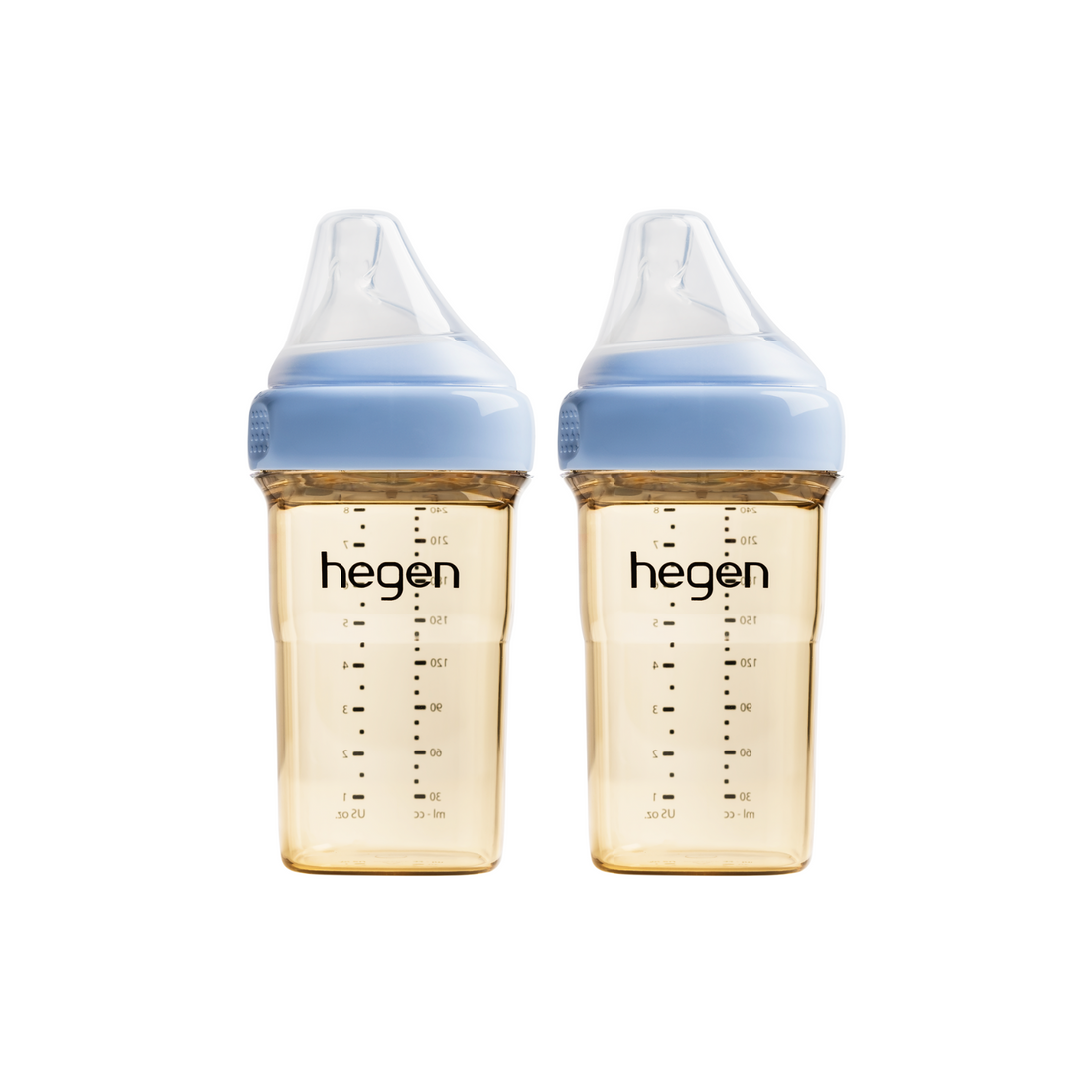 Hegen PCTO™ 240ml/8oz Feeding Bottle PPSU, 2-Pack BLUE with 2x Medium Flow Teats (3 to 6 months)