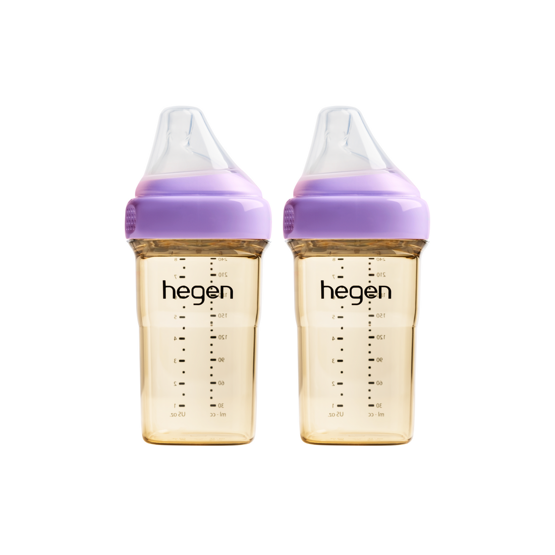 Hegen PCTO™ 240ml/8oz Feeding Bottle PPSU, 2-Pack PURPLE with 2x Medium Flow Teats (3 to 6 months)
