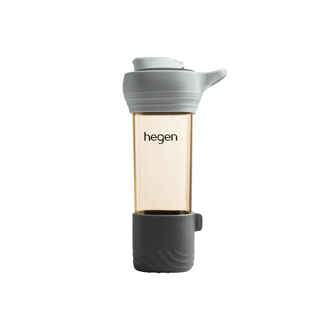 A slate grey Hegen 450ml/15oz Lifestyle Bottle with a loop and boot, made of PPSU material.