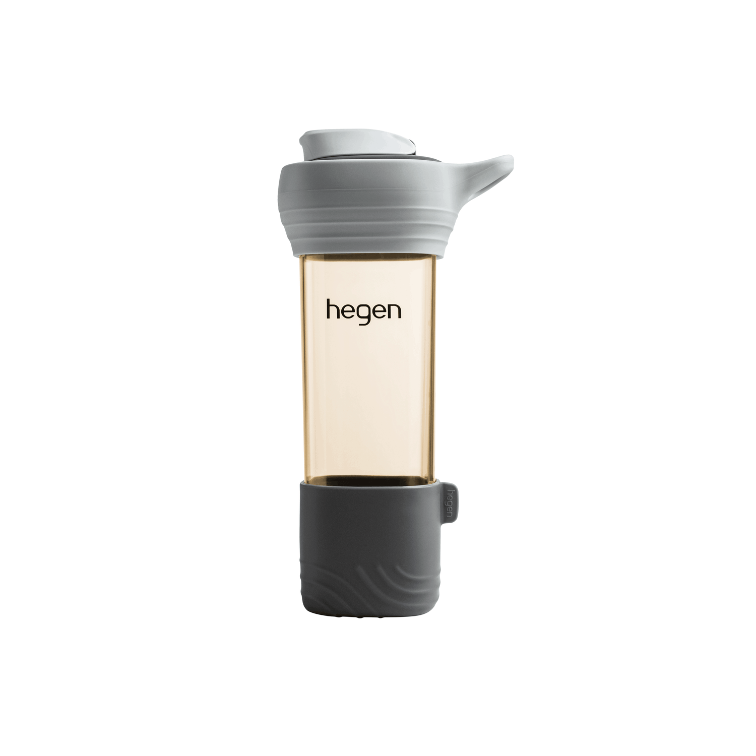 A slate grey Hegen 450ml/15oz Lifestyle Bottle with a loop and boot, made of PPSU material.