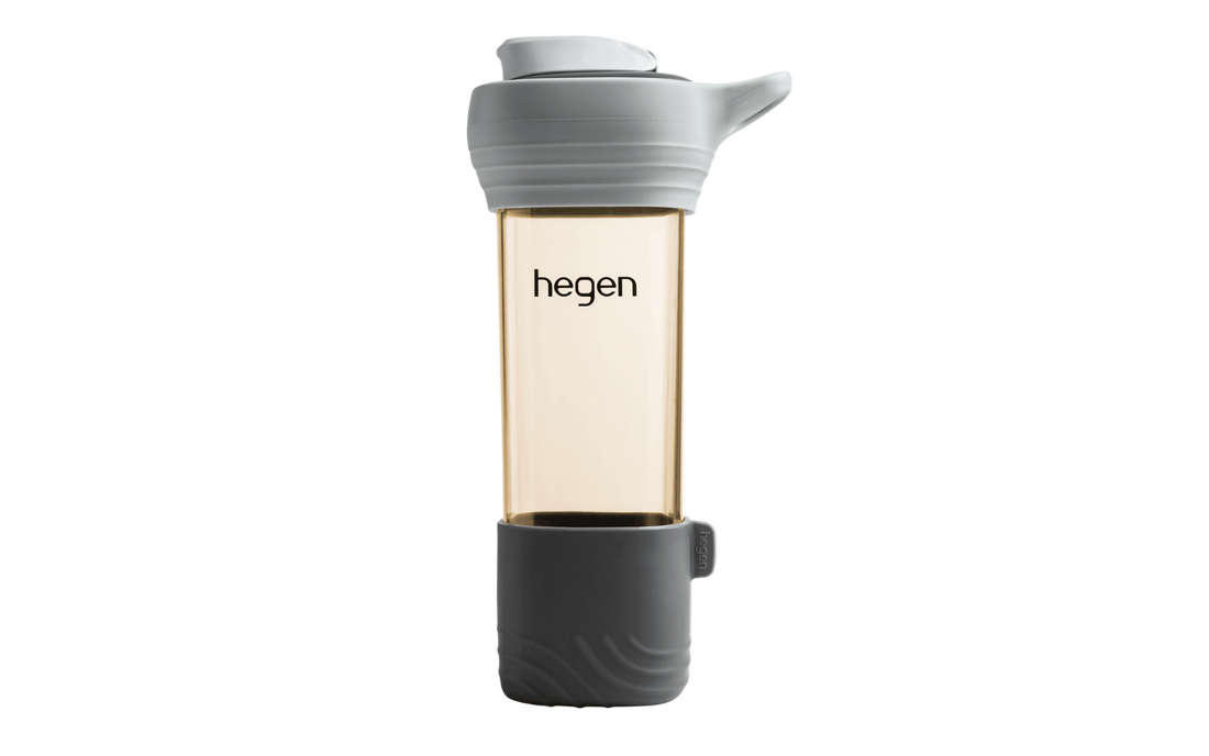 A slate grey Hegen 450ml/15oz Lifestyle Bottle with a loop and boot, made of PPSU material.