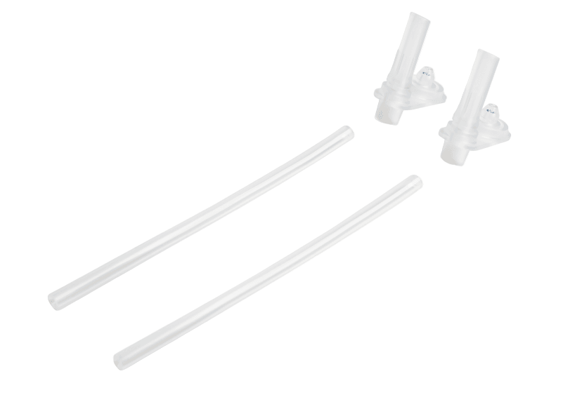 A set of two silicone straws with upper and lower parts for straw cups, displayed on a white background.