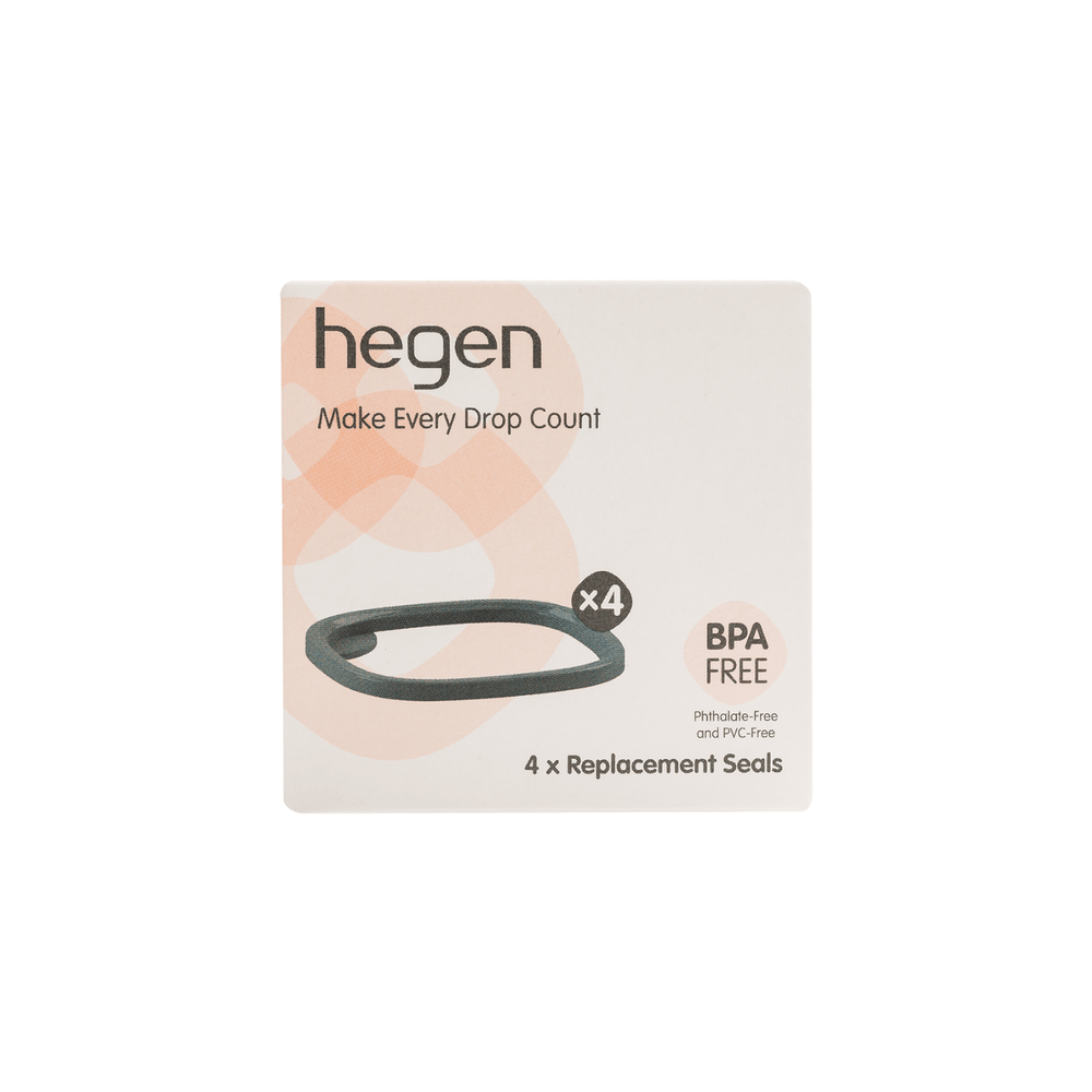 A set of four silicone replacement seals for Hegen breast-pump accessories.