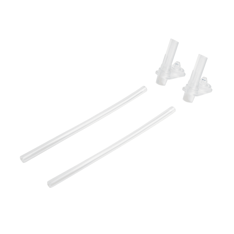 A set of two silicone straws with upper and lower parts for straw cups, displayed on a white background.
