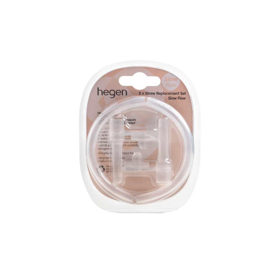 Packaging of Hegen straw replacement set showing two silicone straws in a clear color, designed for toddlers&