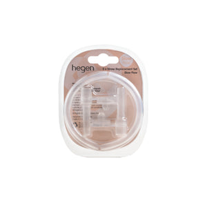 Packaging of Hegen straw replacement set showing two silicone straws in a clear color, designed for toddlers' straw cups.