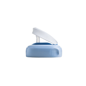 A blue Hegen PCTO Straw Spout attached to a white lid, designed for easy sipping.