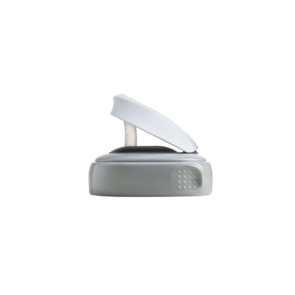 A gray Hegen PCTO Straw Spout attached to a bottle, designed for slow flow straw drinking.