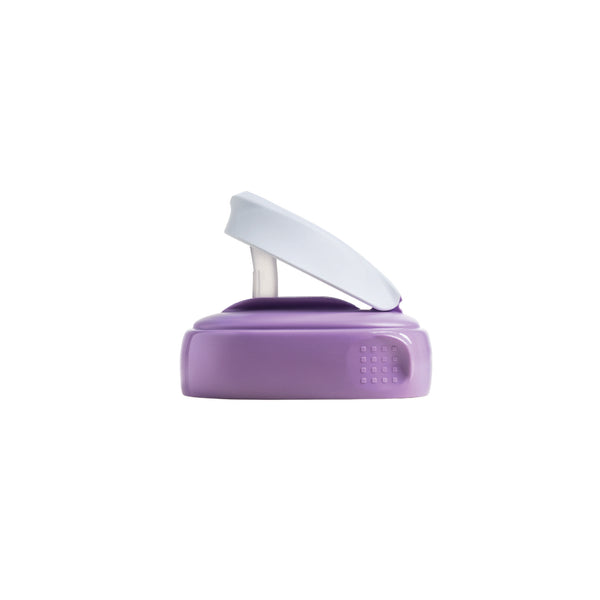 A purple Hegen PCTO Straw Spout attached to a bottle, designed for easy sipping.