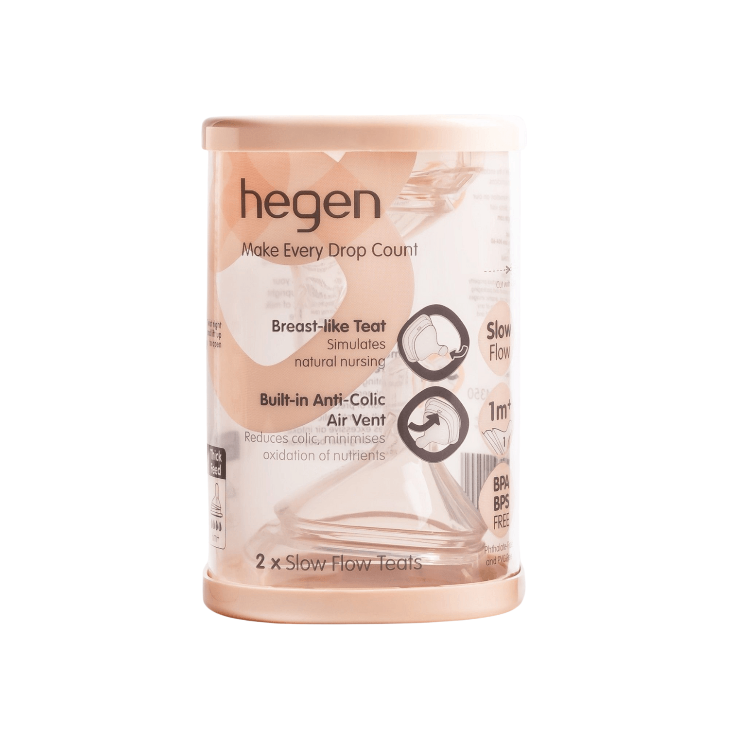 Hegen Teat Slow Flow, 2-Pack (1 to 3 months)