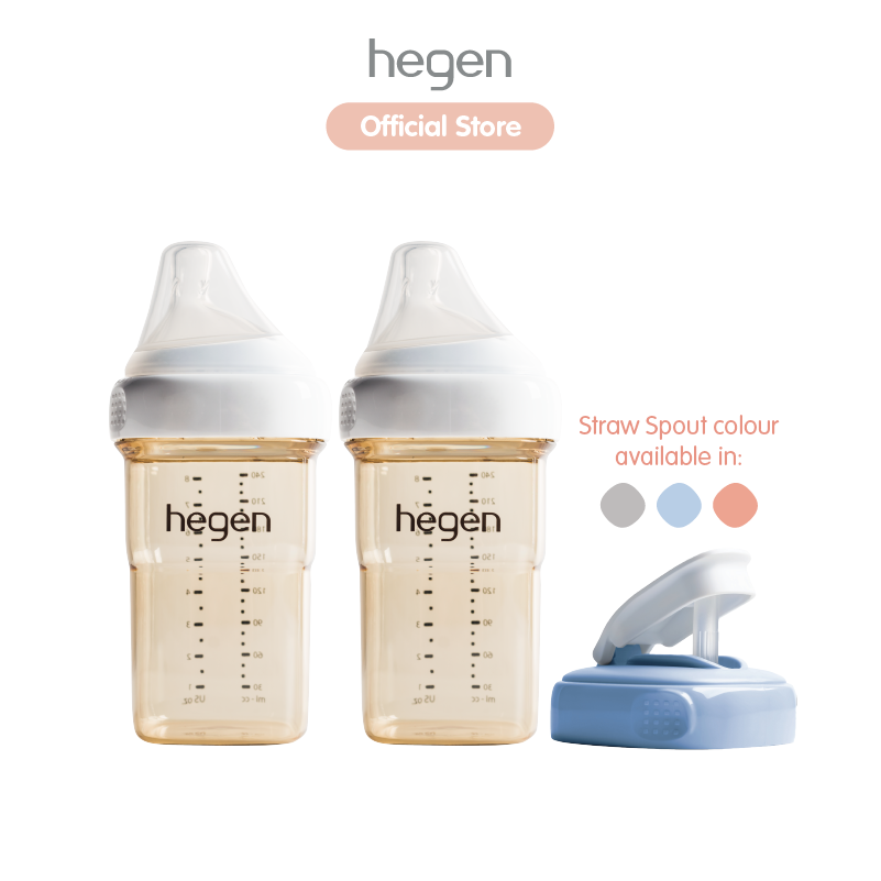 Hegen Infant Bottle Set (8oz Feeding Bottle 2-pack + Straw Spout)