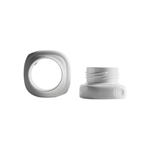 Two white Hegen PCTO Wide Neck Adapters for breast pumps.